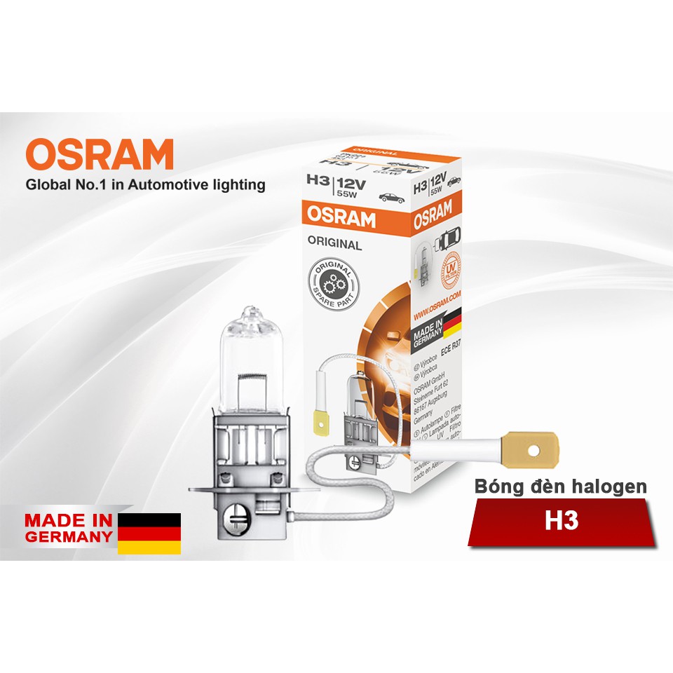 Bóng Đèn Pha/Cos Halogen OSRAM Original Dùng Cho Xe Ô Tô Xe Hơi Chân H3 12V 55W 64151 (Hộp giấy) - 3200K 1450LM