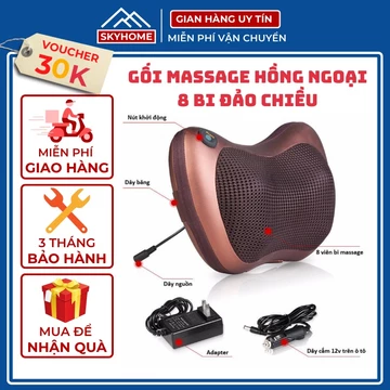 Máy gối massage cổ vai gáy lưng toàn thân hồng ngoại chính hãng SKYHOME, máy gối mát xa matxa cổ vai gáy xoa bóp ô tô