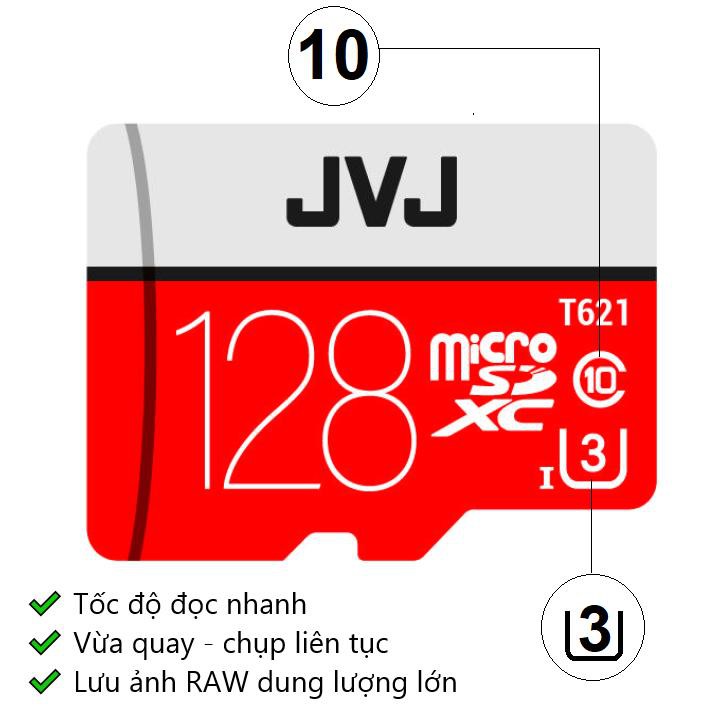 Ảnh Thẻ nhớ 128Gb JVJ Pro U3 Class 10 MicroSDHC – chuyên dụng cho CAMERA tốc độ cao tương thích với mọi thiết bị 2