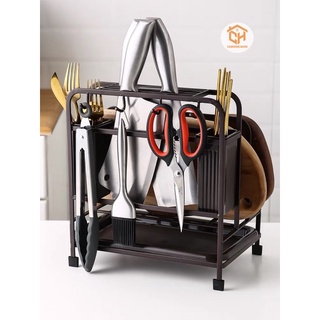 Kệ Cắm Dao Thớt Inox Kèm Ống Đũa, Kệ Để Đồ Nhà Bếp Inox Sơn Tĩnh Điện Không Gỉ Cam Homeware