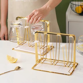 Khay úp cốc mạ vàng kèm khay hứng nước thiết kế hiện đại sang trọng,Giá úp cốc chén tiện lợi, dễ vệ sinh { H }