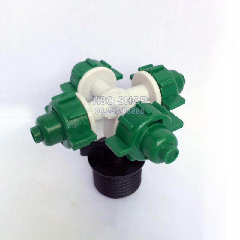Béc Phun Sương 4 Hướng Xanh Kèm Chân Ren 21mm, Tưới Cây, Tưới Lan, Làm Mát