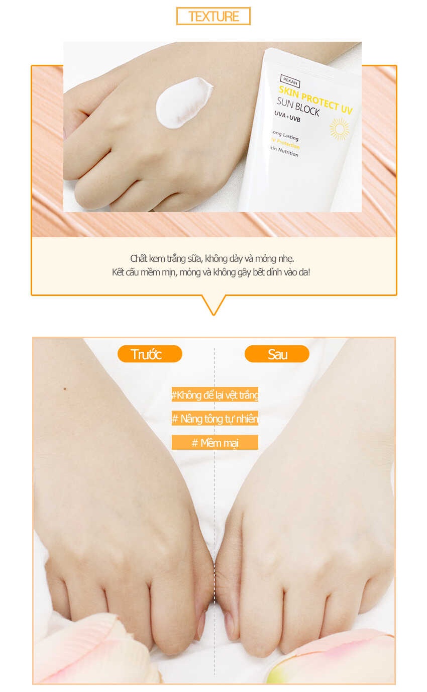 Mô tả Kem chống nắng vật lý PEKAH Hàn Quốc bảo vệ khỏi tia nâng tone nhẹ UV  Skin Protect UV Sun Block SPF 50+ PA+++ 70ml - 4