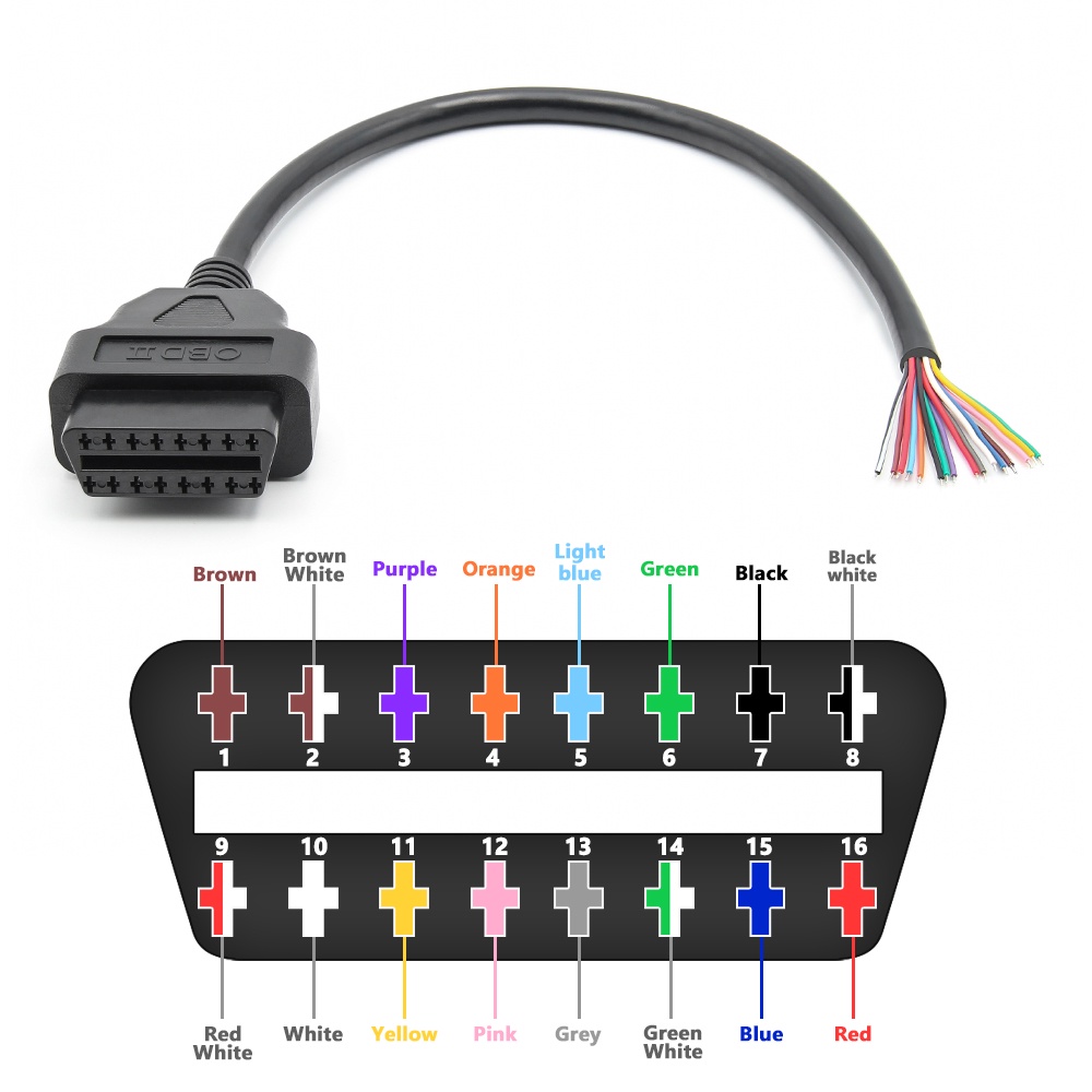 Dây Cáp OBD 30cm OBD2 16 Pin Female Sang DIY 16Pin ELM327 Mở Rộng Cho Xe Hơi