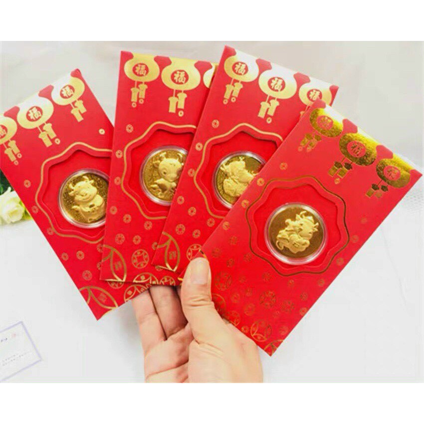 Phong Bao Lì Xì Thần Tài Đỏ Mạ Vàng May Mắn 2024 mẫu mới nhất