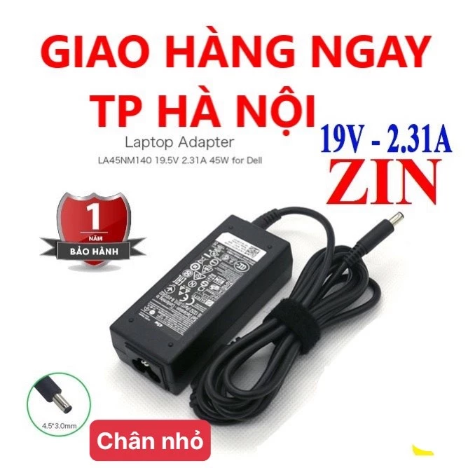 🌟CŨ ZIN🌟 Sạc nguồn điện Laptop Dell 19.5v 2.31a 3.34A 4.62A 45w Adapter Kèm dây XPS 13 Inspiron 5452 5455 5458 5459