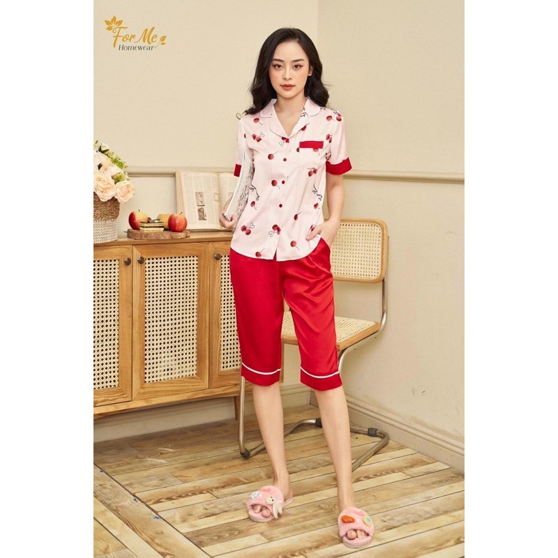 Bộ đồ ngủ,mặc nhà quần lửng pizama hãng forme chất liệu lụa giấy cao cấp Luxury