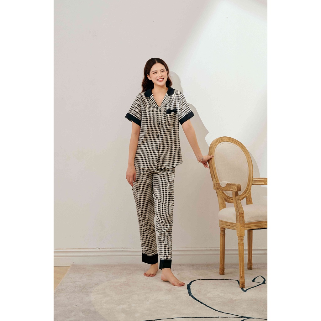 Pijama nữ ngắn tay La Vie En Daisy hoạ tiết zic zac trắng đen chất liệu Lụa  tơ cao cấp | Shopee Việt Nam