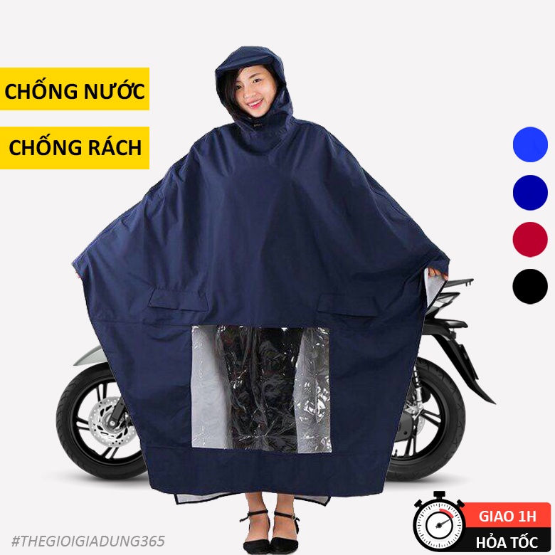 Áo Mưa Đi Xe Máy 1 Người, 2 Người Cánh Dơi Choàng Vải Dù Tổ Ong Cao Cấp Chống Rách Trùm Kín Chống Nước Có Lỗ Xỏ Gương