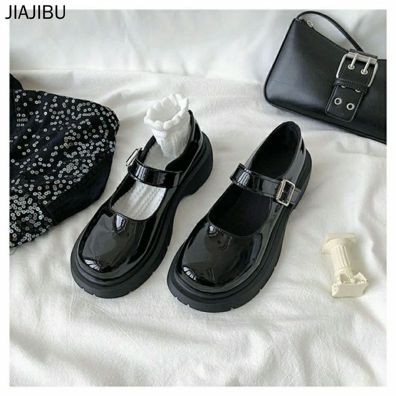 Giày Học Sinh JK Thời Trang Nhật Bản Giày Nữ Thick Sole Round Toe Mary Jane Leather Shoes British Preppy Soft-soled Lolita Shoes Giày Da Bóng Màu Đen Giày Cosplay Đế Mềm Chống Trượt Giày Khiêu Vũ Giày Công Chúa Thời Trang Hàn Quốc