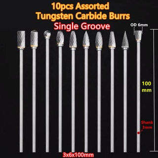 10 Cái / 1PC 3x6x100 Mm Dài Vonfram Thép Quay Burrs Phay Cắt Mũi Khoan Kim Loại Mài Dụng Cụ
