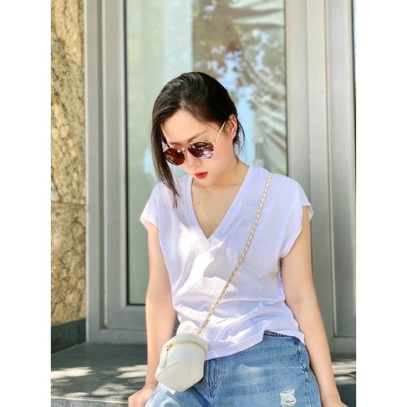 (Xả kho)Áo phông nữ cổ tim chất mỏng mát hàng za.za xuất dư