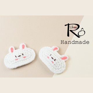Kẹp tóc thỏ Stella Lou màu trắng đáng yêu 6cm cho nữ và bé gái 6cm |Cặp tóc len |Shop Rô Handmade
