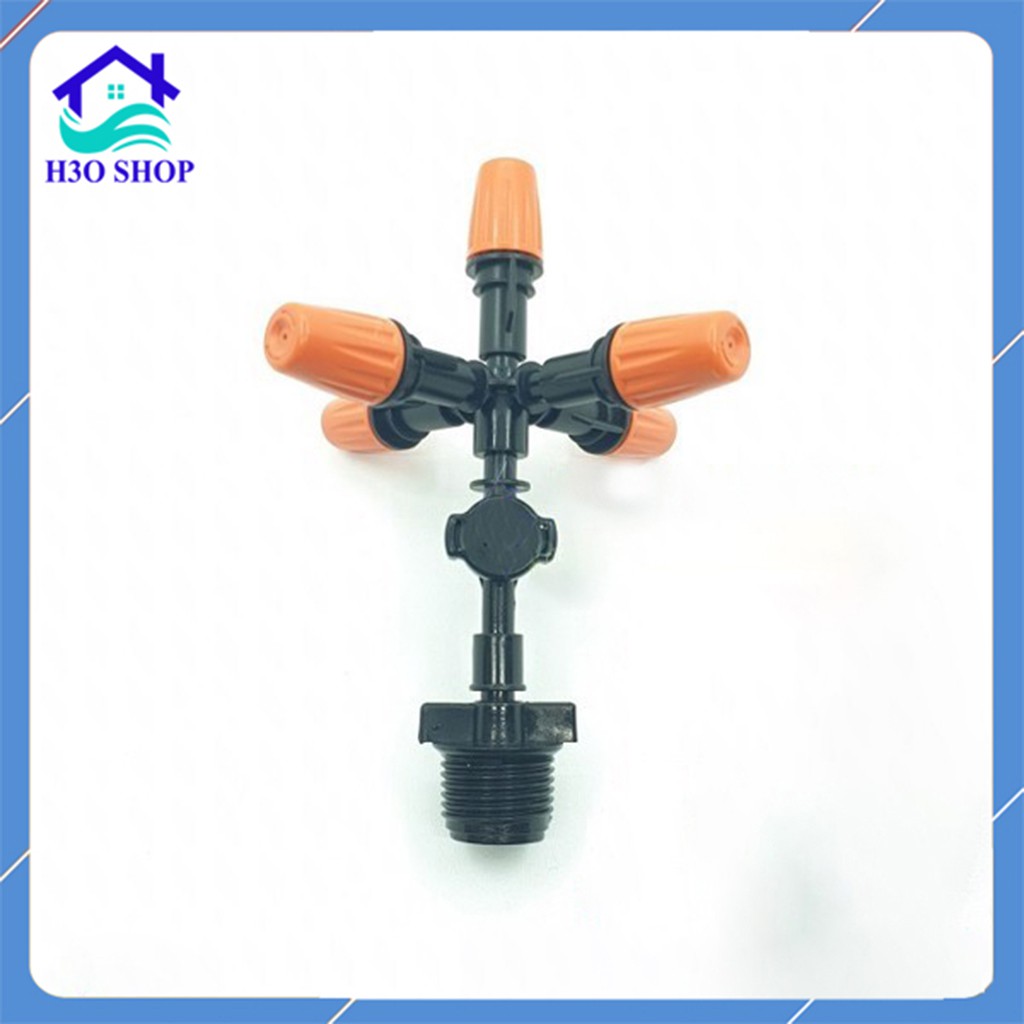 Béc Phun Sương 5 Hướng Cam - Kèm Chân Ren 21mm Và Van Chống Rỉ