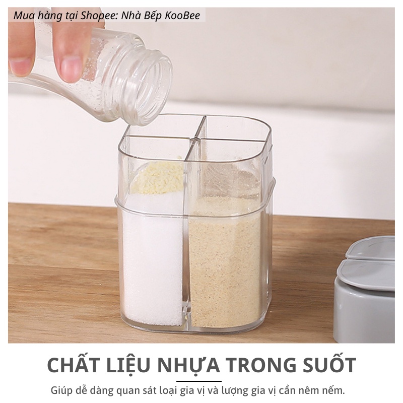 Hũ Gia Vị 4 Ngăn Có Lỗ Rắc KOOBEE – Nhựa Trong Suốt Cao Cấp, Gọn Gàng, Dễ Lấy Gia Vị (NB45)