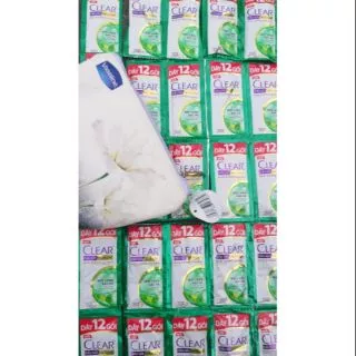 ????Set 30 dầu gội CLEAR bạc hà mát lạnh sạch gàu kèm túi da cầm tay cho các mẫu trong hình.