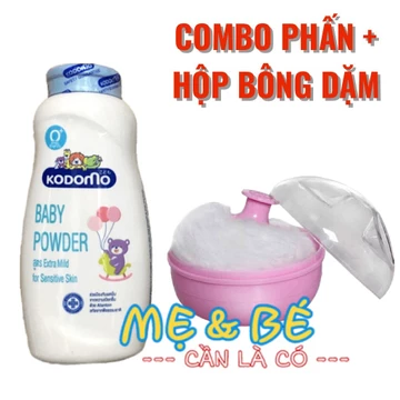 Combo Phấn Rôm, Phấn Dưỡng Ẩm Cho Bé Kèm Hộp Bông Dặm Phấn
