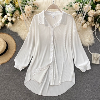 Áo Nữ Dài Tay Cổ Tròn Xếp Ly Thời Trang