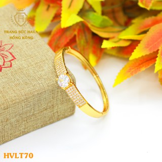Lắc Tay, Vòng Tay Nữ Cứng Mặt Đính Đá Màu Trắng Xi Mạ Vàng Non Cao Cấp Trang Sức Hava Hong Kong