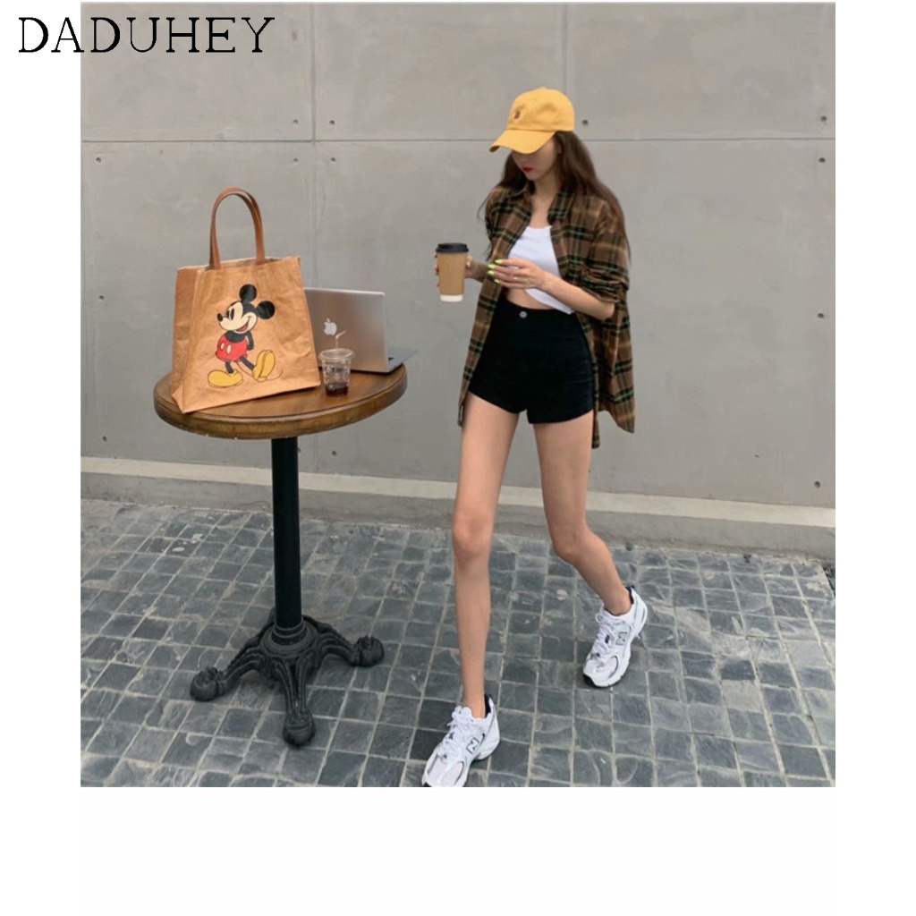 Ảnh Quần Short Jean Lưng Cao Ôm Dáng Co Giãn Tốt Cỡ Lớn Phong Cách Âu Mỹ Thời Trang Cho Nữ 4