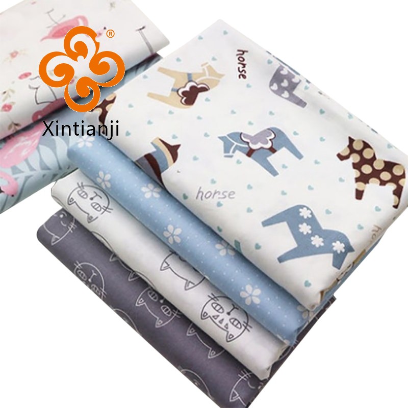 In hình hoạt hình vải cotton twill cho búp bê DIY, chăn ga gối - Kích thước đa dạng - 0.5 mét TJ0310