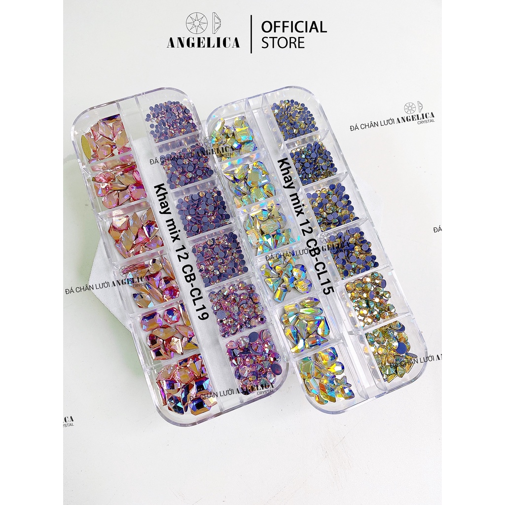 Khay 520v Đá Chân Lưới Mix Đá Chân Bằng Đính Nail Trắng AB Trang Trí Móng ANGELICA CBCL