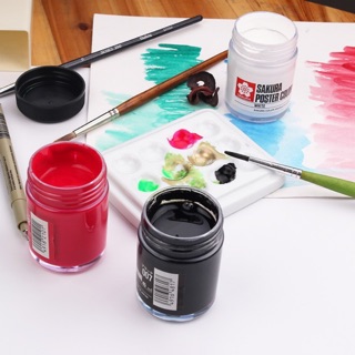 SAKURA - Màu vẽ Sakura poster dạng hũ 30ml 🖌🌸 màu trắng - đen cơ bản và màu nhũ vàng - nhũ bạc ✨✨
