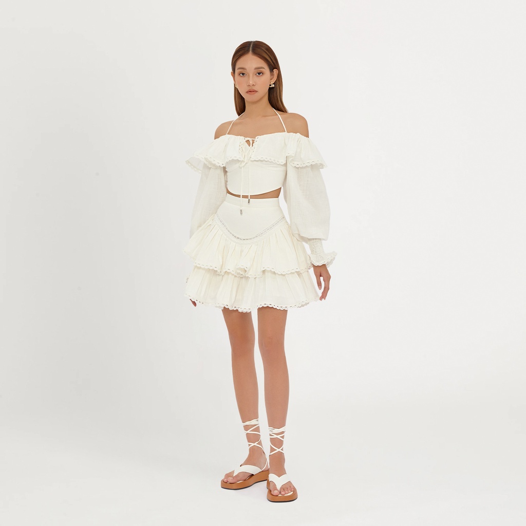 DEAR JOSÉ - Chân váy ngắn xếp ly Lilo vải linen trắng