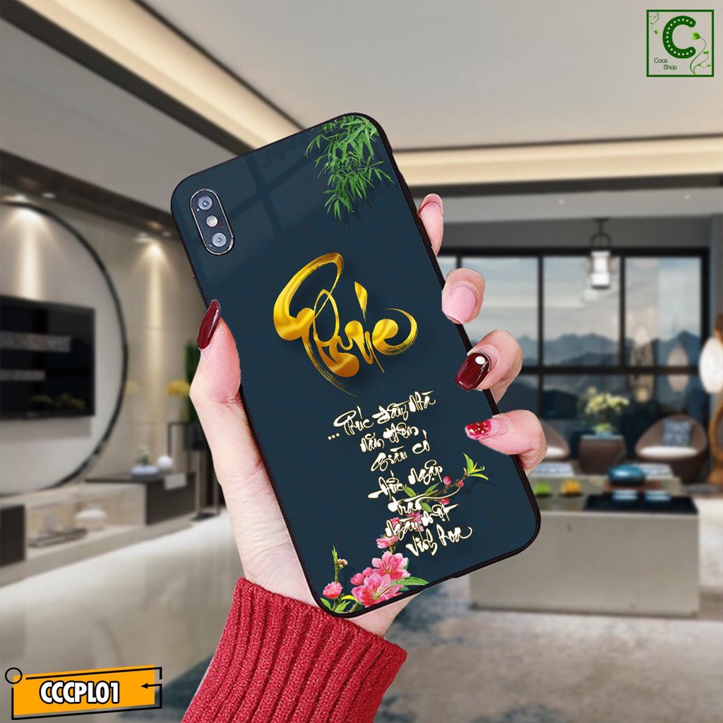 Ốp lưng iphone mặt kính in hình siêu đẹp - Chữ Phúc hoa đào - 6/6plus/6s/6splus/7/7plus/8/8plus/x/.....