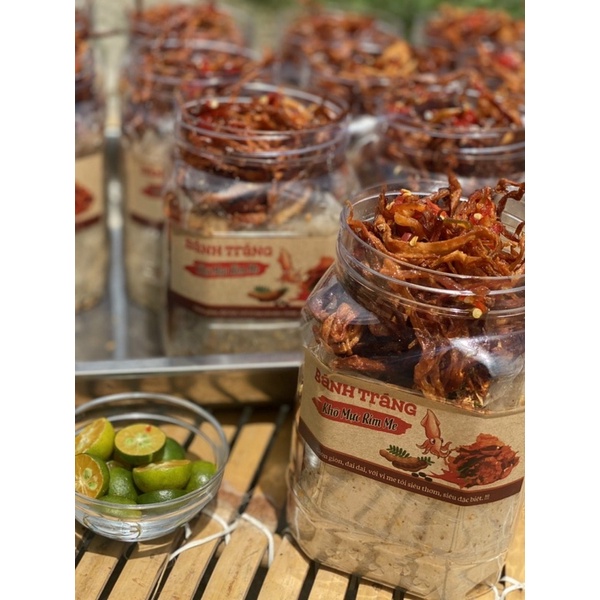 Bánh Tráng khô mực Rim me( Full topping 400gr kèm Sate khô Mực ...