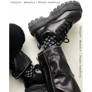 [Có sẵn size nam nữ] ANGEL LEATHER SNEAKERS - GIÀY THỂ THAO MÓC DÂY MÀU ĐEN đế 5cm Kawaii Viet Nam (Ảnh thật tự chụp)