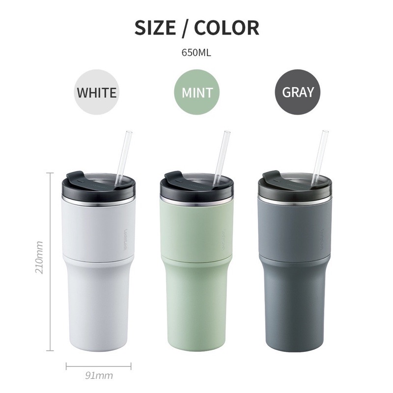 Ly giữ nhiệt LocknLock Metro Drive 650ml LHC4277S thép không rỉ 304 , kèm ống hút và cọ rửa - K-MALL