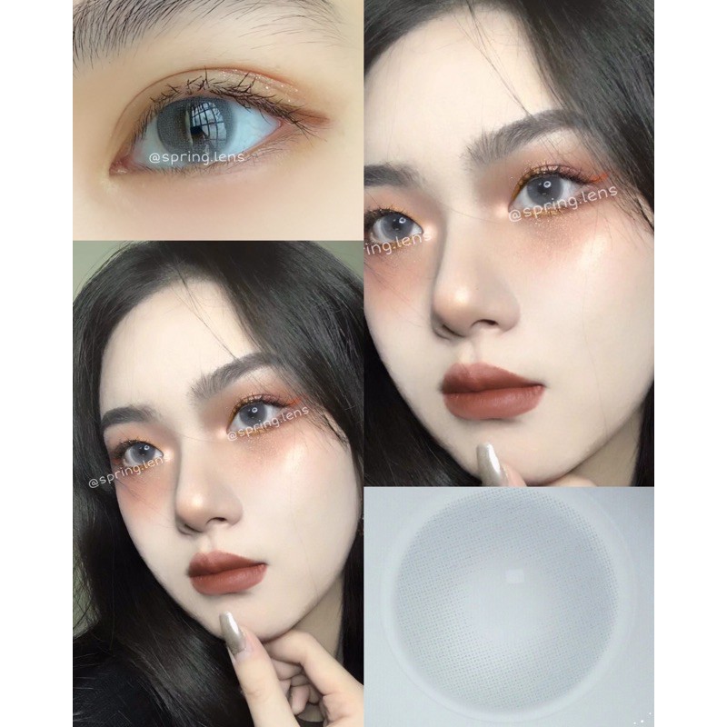 Kính áp tròng ELIO CRYSTAL GRAY xám xanh vân trơn không giãn 1 tháng | Spring Lens
