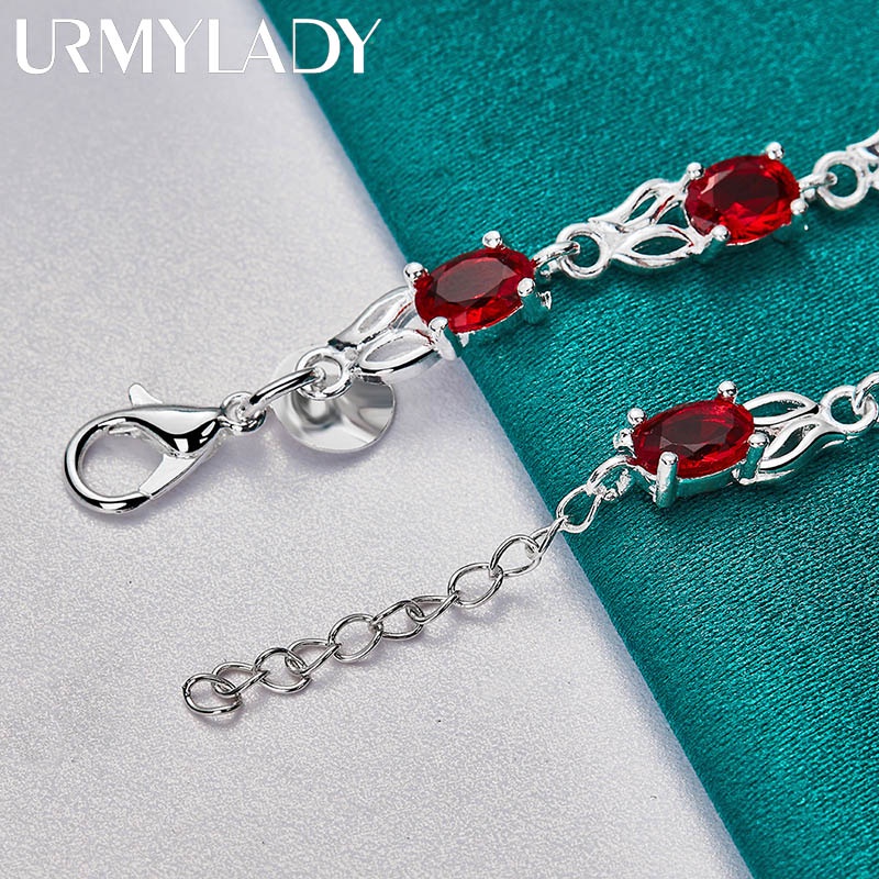 Vòng Tay Bạc 925 Đính Đá Zircon Đỏ AAA Thời Trang Cho Nữ