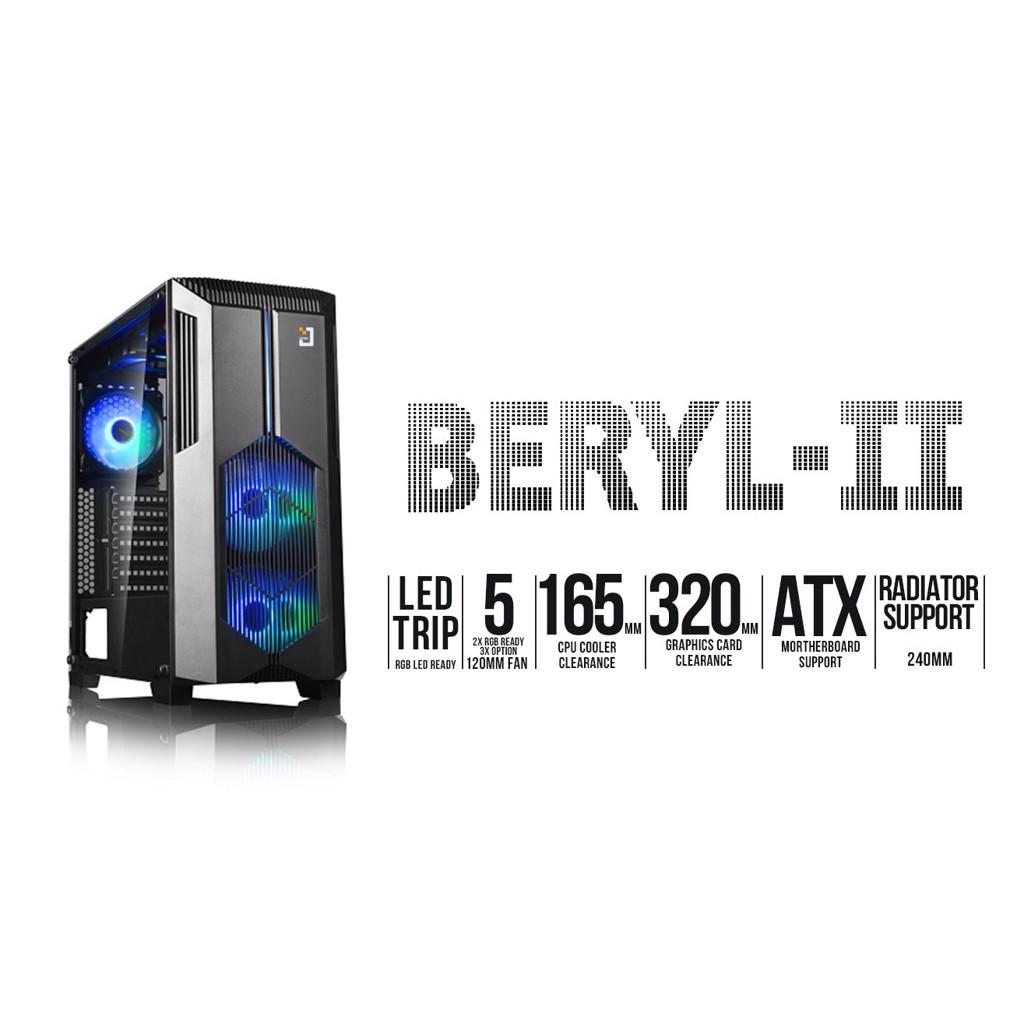 Vỏ case máy tính Jetek Game BerylII Black ( đen kèm 2 fan led RGB