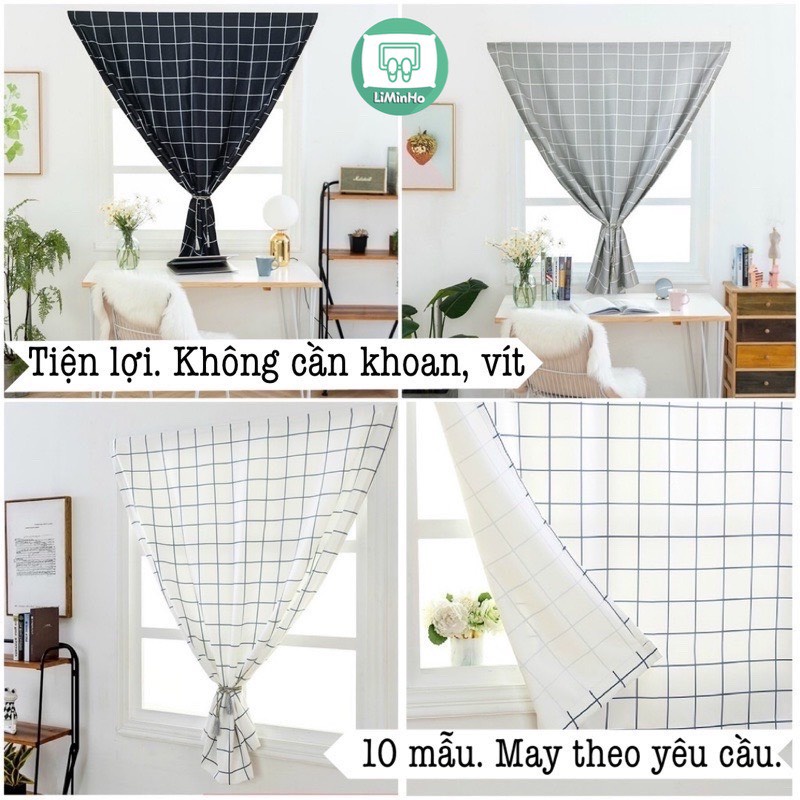 Rèm dán đa năng không cần đóng đinh khoan tường vải kẻ caro