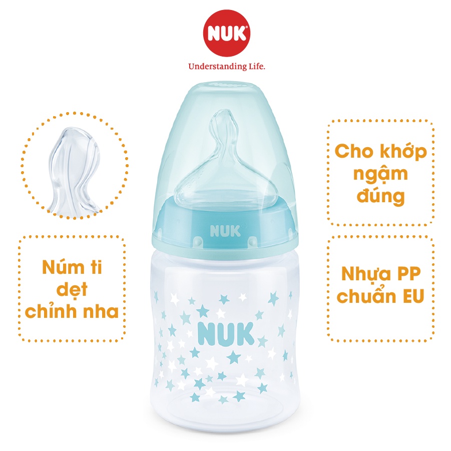 Bình sữa chống sặc NUK nhựa PP cao cấp chuẩn EU núm ti silicone chỉnh nha 150ml