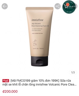 Sữa Rửa Mặt Tro Núi Se Khít Lỗ Chân Lông Innisfree Volcanic 150ml