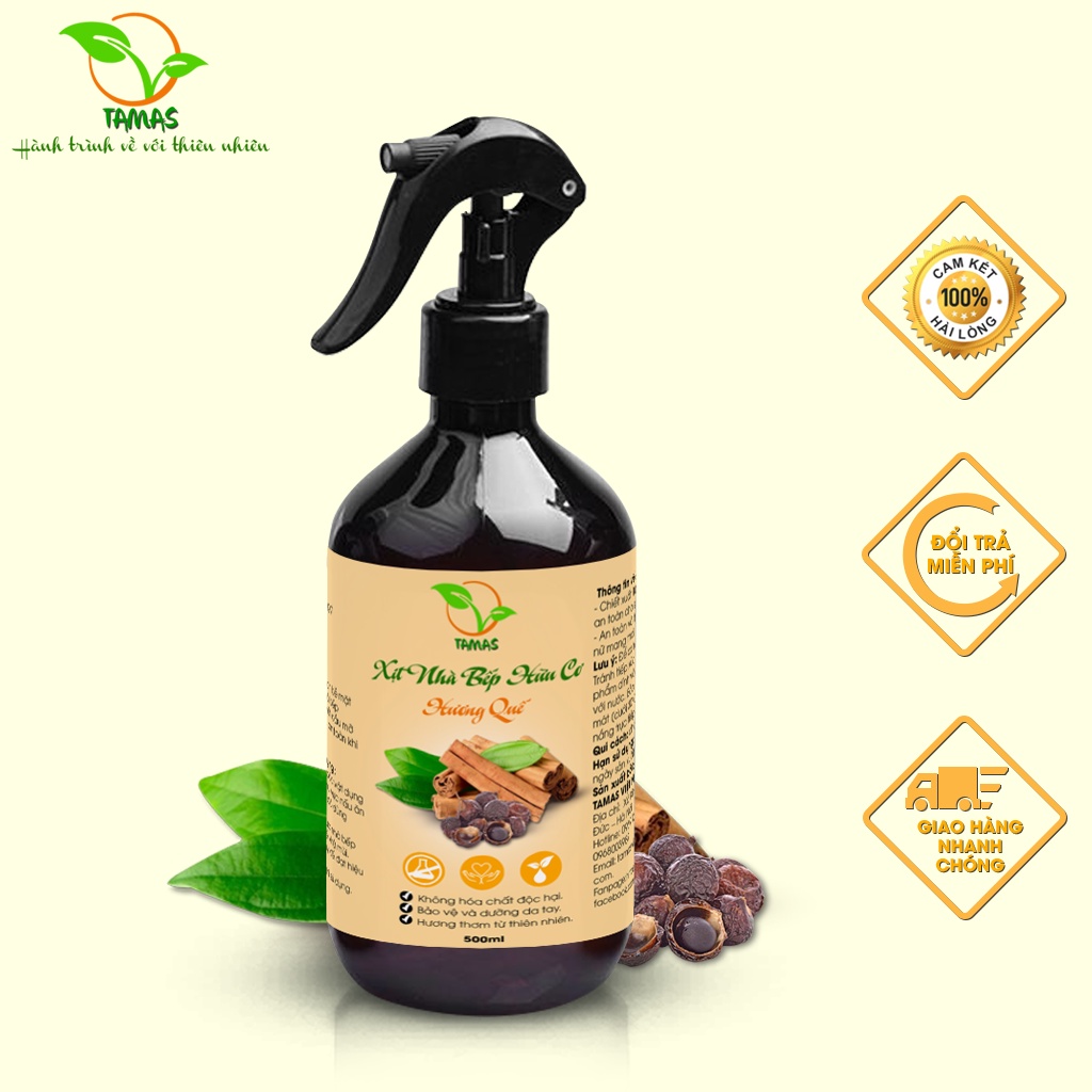 Ảnh Xịt bếp đa năng hữu cơ chiết xuất bồ hòn và tinh dầu thiên nhiên chai lớn 500m - Khùi mùi nhà bếp, đánh bay dầu mỡ 1
