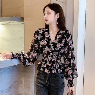 Áo sơ mi dài tay voan hoa mỏng phong cách Hàn Quốc dành cho nữ