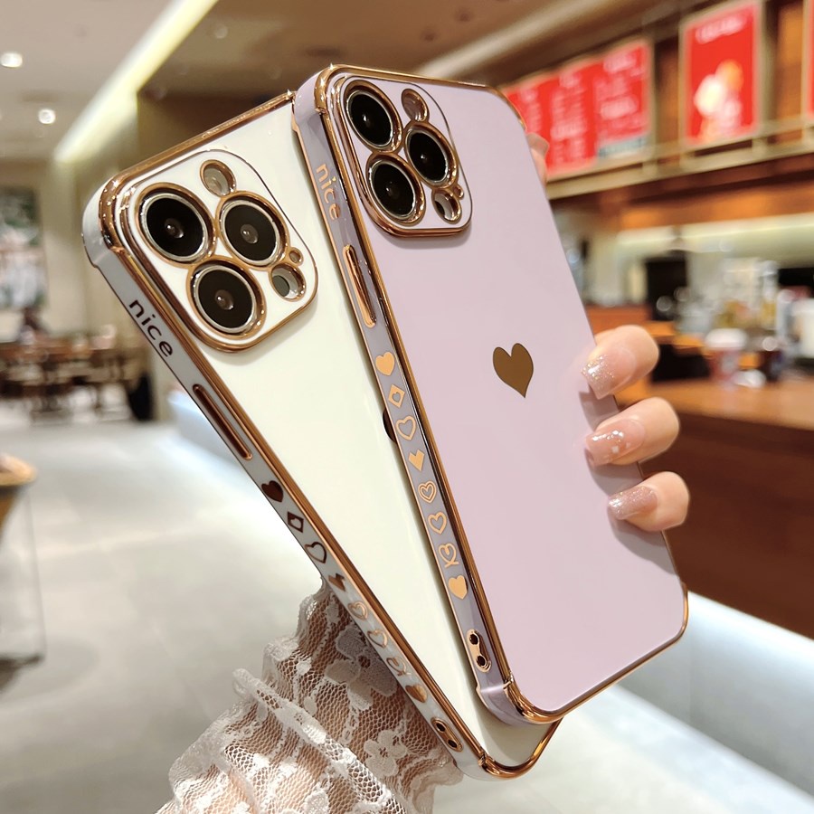 Sang Trọng Ốp Điện Thoại Nhựa Cứng In Hình Trái Tim Mạ Màu Cho iphone 15 14 pro max 15 14 plus