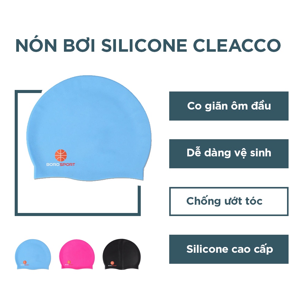 Mô tả Nón Bơi Chính Hãng Mũ Bơi Silicone Cao Cấp Chống Thấm Nước Cleacco NBBR Boro Sport - 6