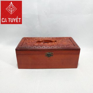 Hộp khăn giấy bằng gỗ hương chạm ông DI LẶC loại to - ẢNH THẬT