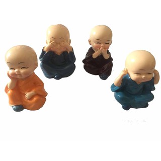 Bộ tượng 4 chú tiểu hòa thượng nhỏ phong thủy Tứ Không trang trí bàn thờ, decor nhà đẹp #A214
