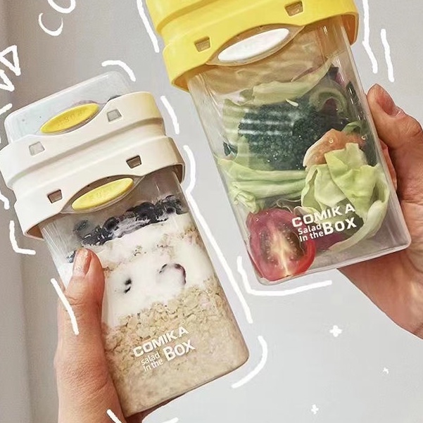 Cốc làm salad / sữa chua hai lớp kèm nĩa và nắp đậy trọng lượng nhẹ hỗ trợ giảm cân hai chiều mang đi tiện lợi