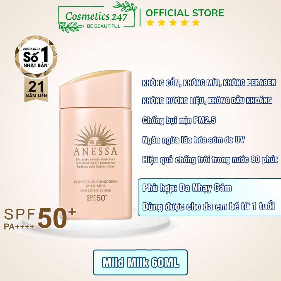 Ảnh Kem chống nắng Anessa Perfect UV Sunscreen Skincare Milk SPF 50+ PA++++ 20ml & 60ml 2