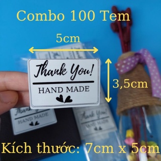 [Hỏa Tốc] ⚡Combo 100 Tem Dán Thank You Hand Made Có Tích Sẵn Keo Kích Thước 5cm x 3,5cm
