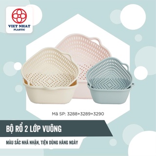 Bộ rổ 2 lớp vuông Việt Nhật 3 size 3288-3289-3290, Bộ rổ vuông rửa rau củ, đựng trái cây đa năng, tiện dụng { H }