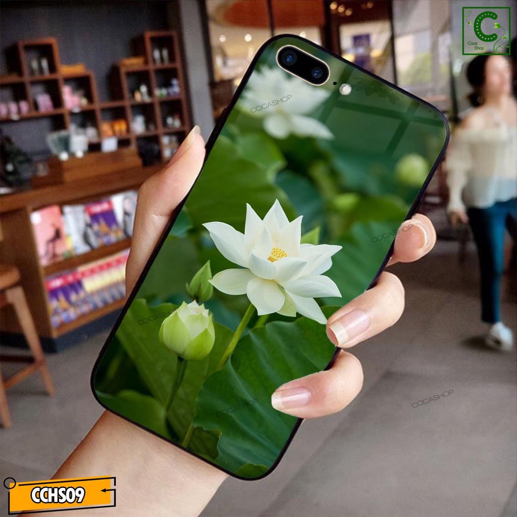 Ốp lưng iphone mặt kính in hình siêu nét  - Đóa sen trắng tươi xanh  - 6/6plus/6s/6splus/7/7plus/8/8plus/x/.....