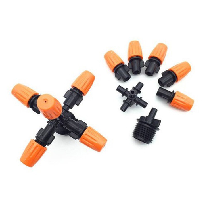 50 bộ béc phun sương 5 hướng cam kèm chân nối ren ngoài 21mm (tùy chọn van chống rỉ)